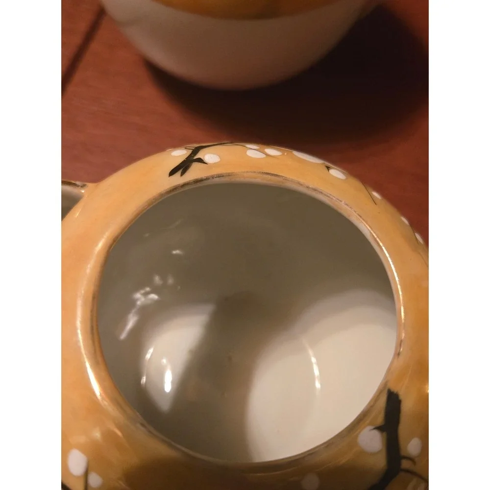 Vintage Lusterware Creamer and Sugar Bowl Set Orange Cherry Blossom Porcelain